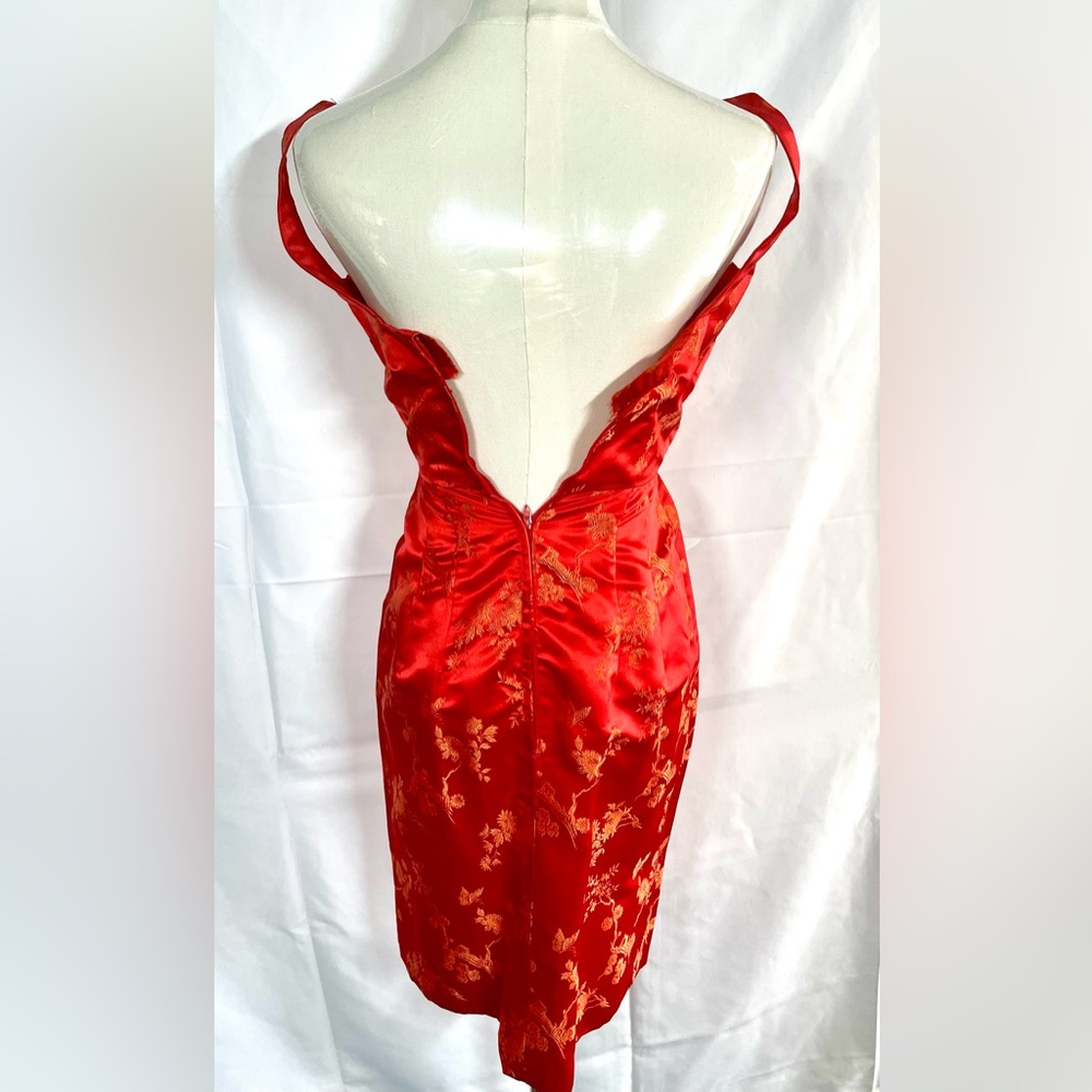 Red & Gold Chinese brocade silky 2-piece pencil dress & cropped jacket size XS - Picture 16 of 16
